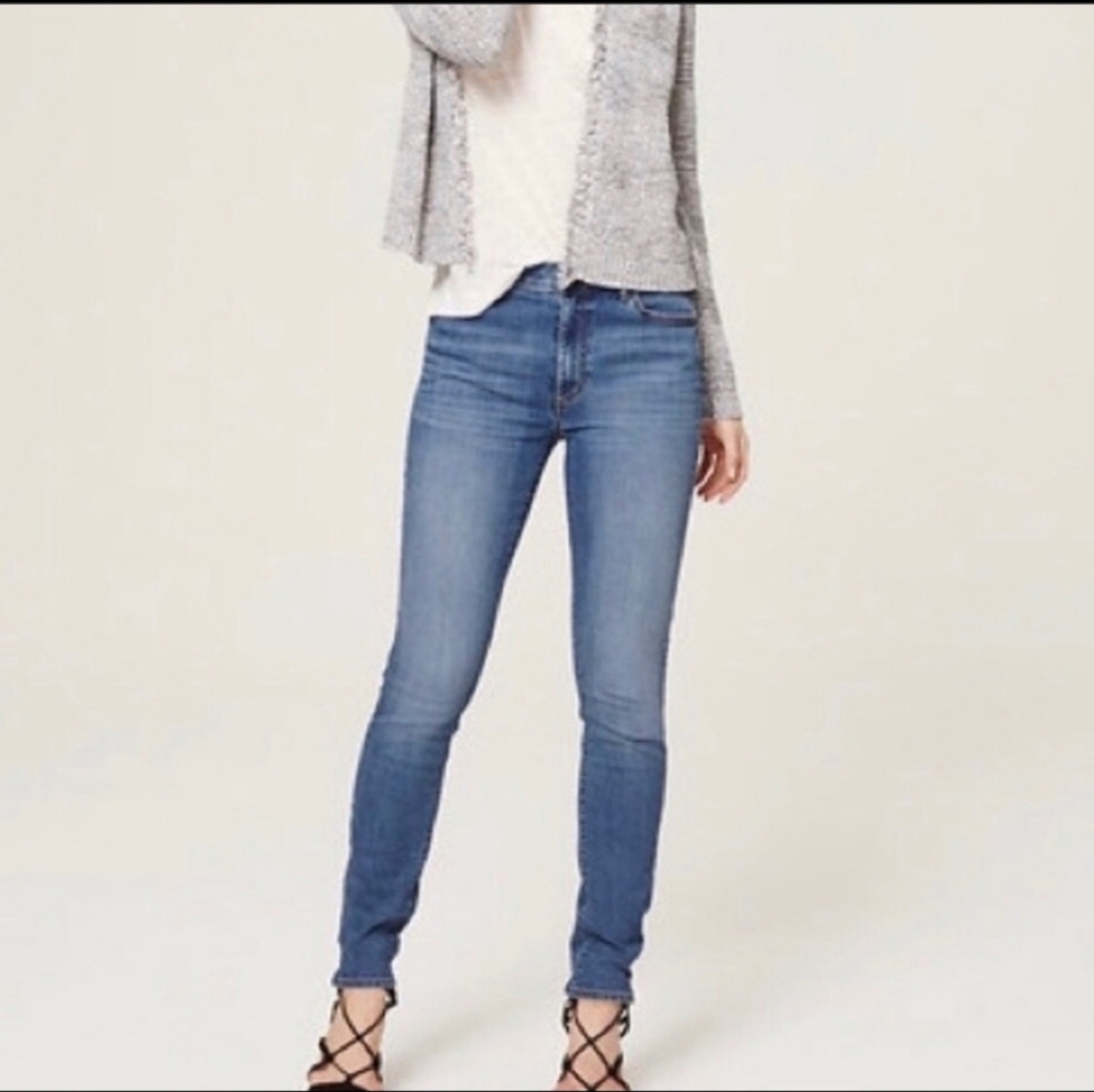 LOFT Curvy Side Ankle Zip Denim Skinny Jeans RARE Size 28